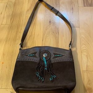 SCULLY FRINGE & BEADED BOAR SUEDE LEATHER Purse